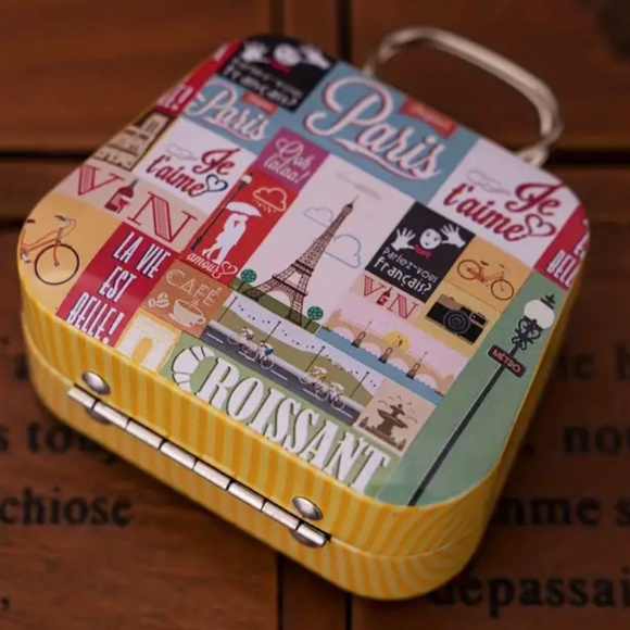 Miniature Tin Container - 2.25" Tall - Paris theme - Useful to Meds or Trinkets - Picture 3 of 4